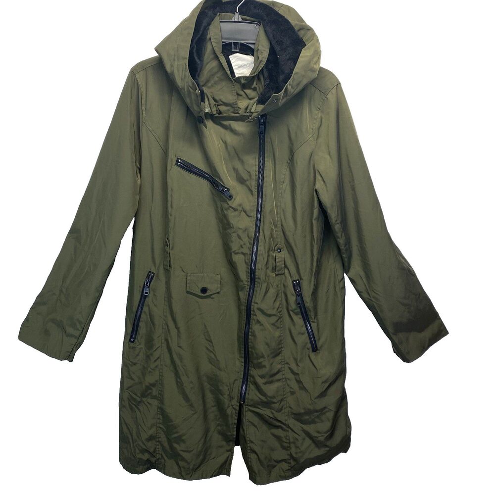 Avec Les Filles Women's Olive Faux Fir Lined Removeable Hood Parka Coat Size XL